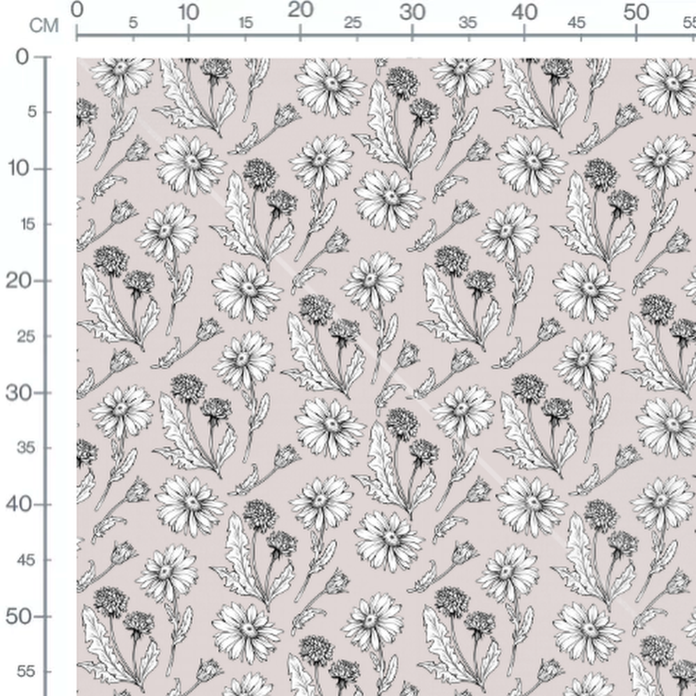 Tissu - Fleurs et feuilles noires