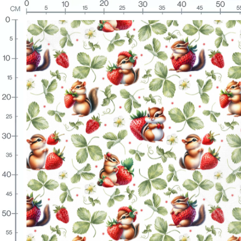 Tissu - Écureuils et fraises