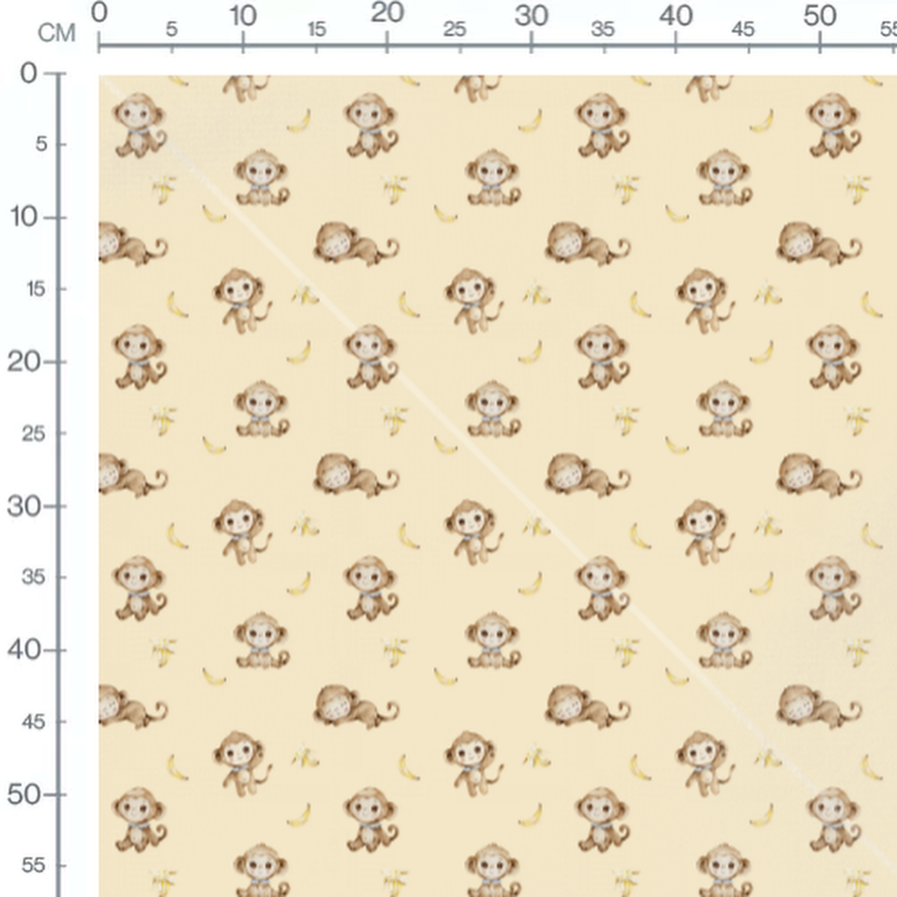 Tissu - Singes marron joyeux et bananes
