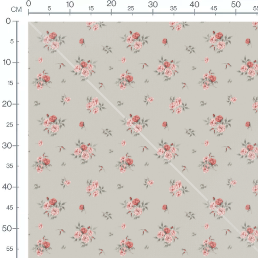 Tissu - Bouquets de roses sur fond gris