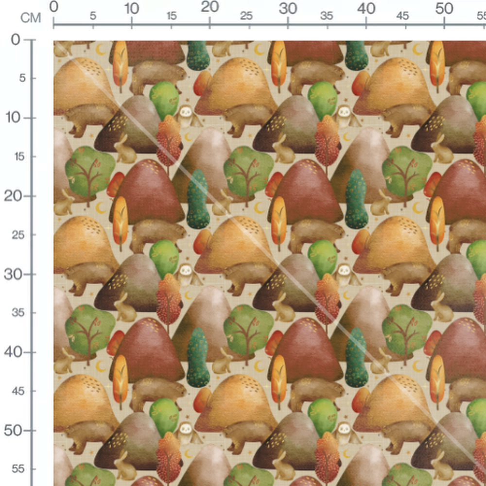 Tissu - Animaux forêt automnale