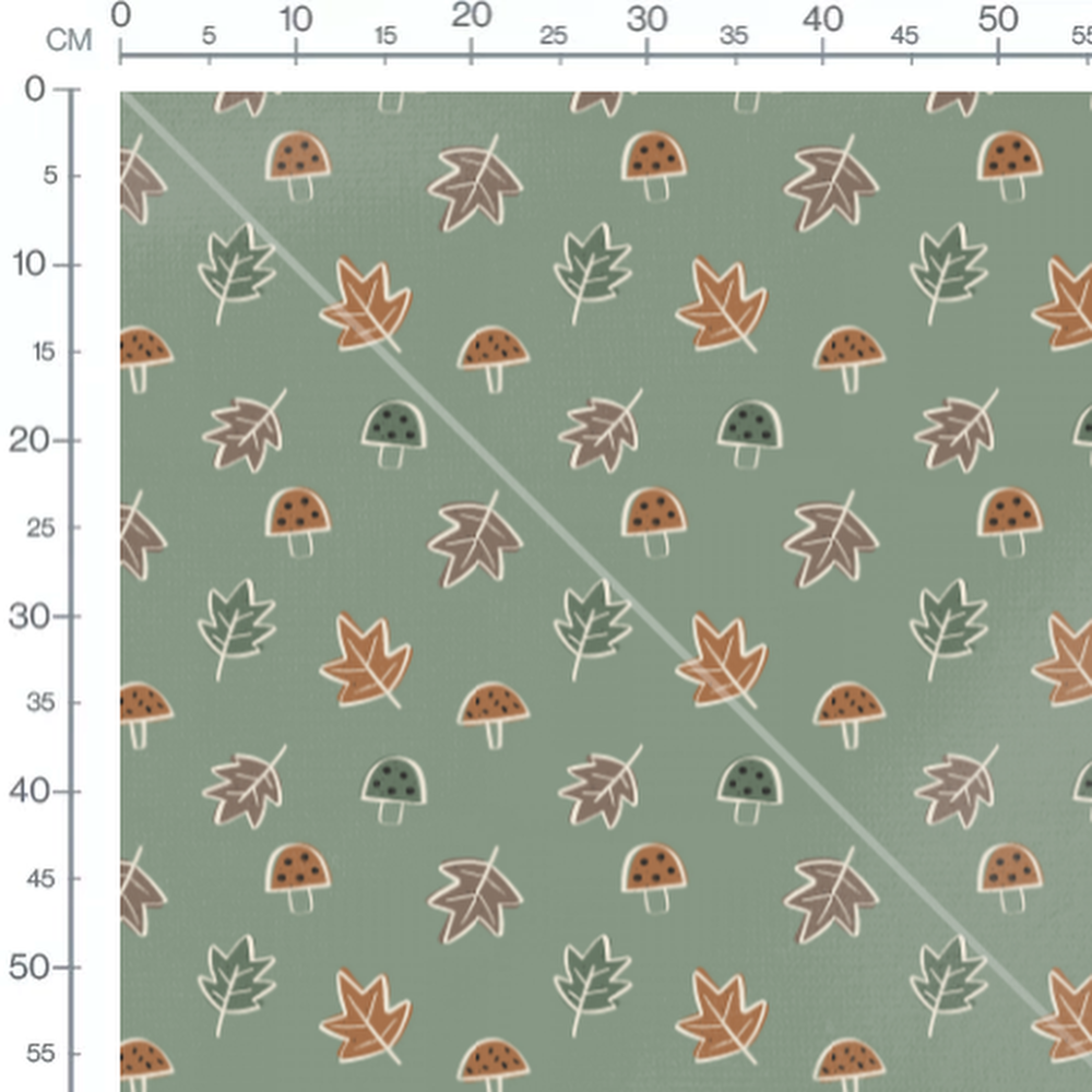 Tissu - Feuilles et champignons bruns