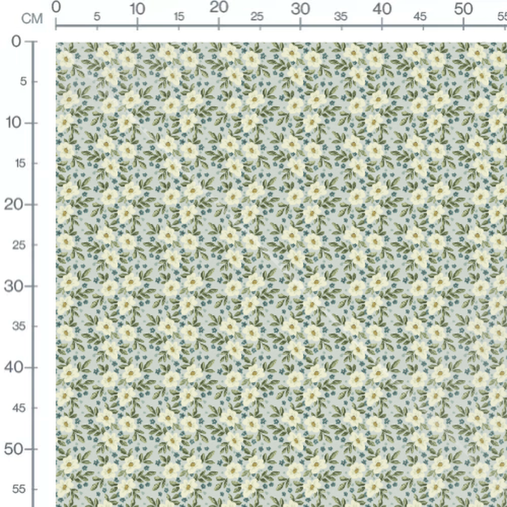 Tissu - Fleurs blanches sur fond bleu