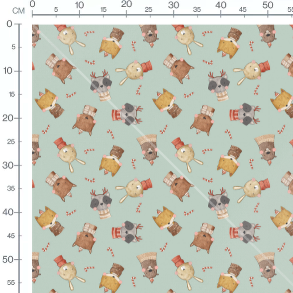 Tissu - Animaux colorés sur fond vert