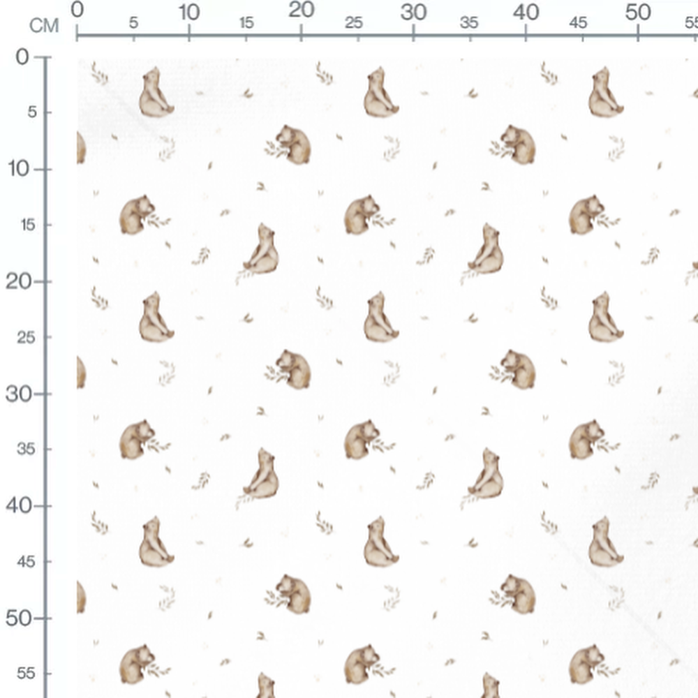 Tissu - Ours assis et feuillage clair