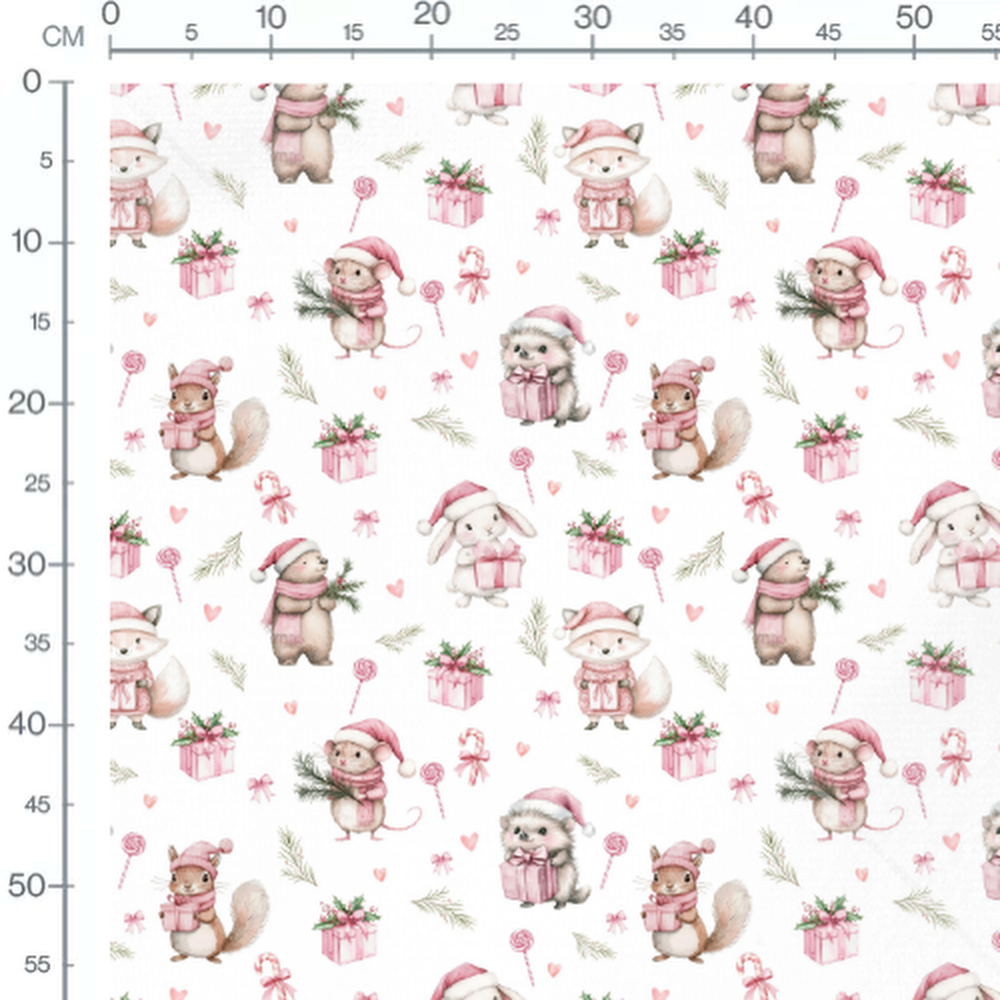 Tissu - Animaux de Noël en pastel