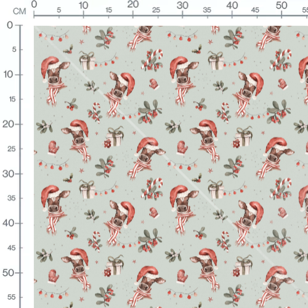 Tissu - Vaches de Noël festives