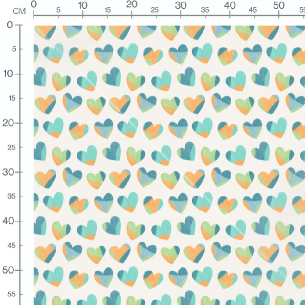 Tissu - Cœurs multicolores sur fond blanc