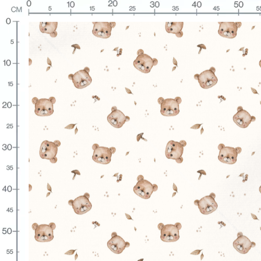 Tissu - Oursons doux et champignons clairs