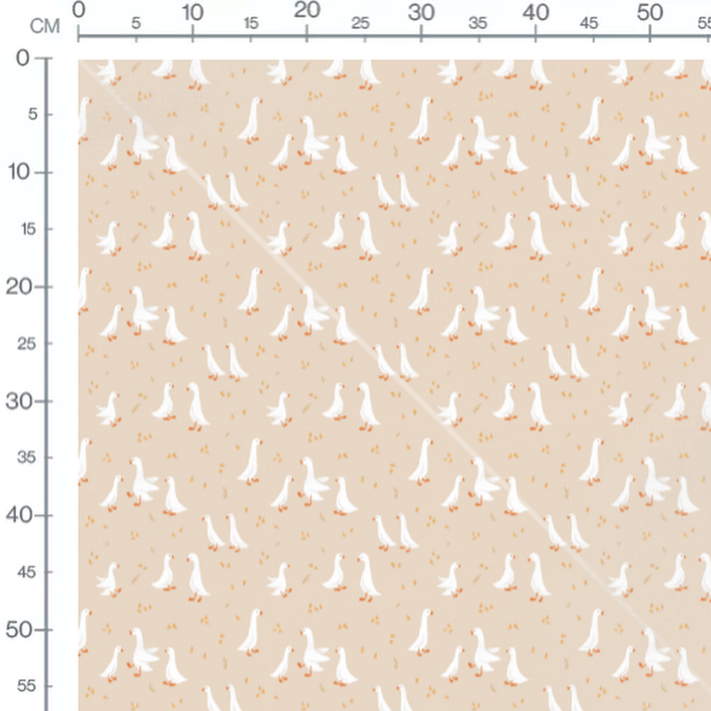 Tissu - Oies blanches et feuilles oranges