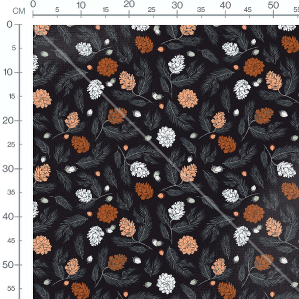Tissu - Fleurs et feuilles sombres