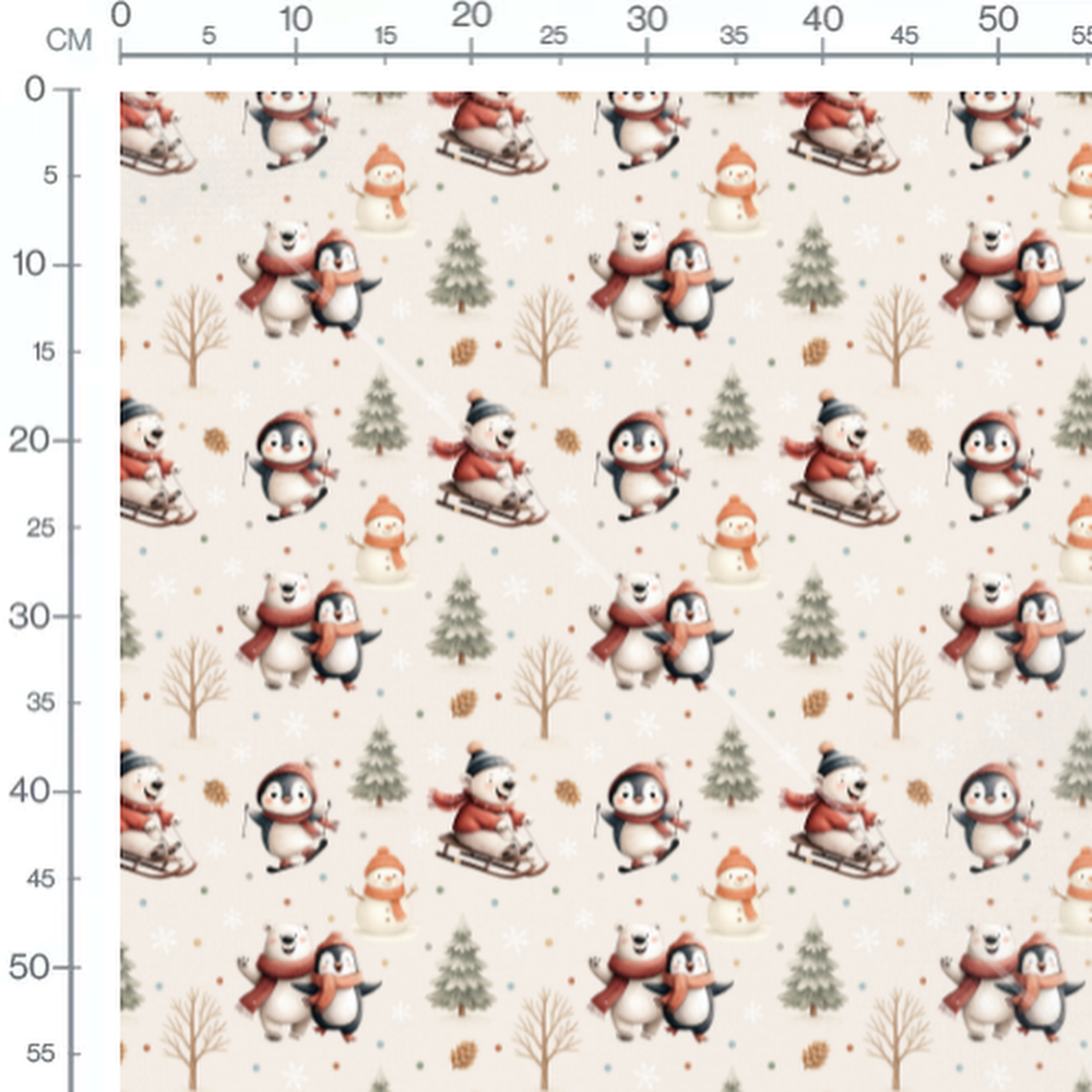 Tissu - Pingouins et ours en hiver