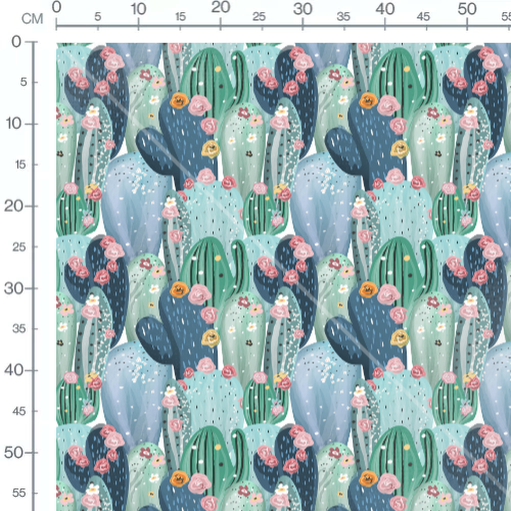 Tissu - Cactus colorés et fleurs