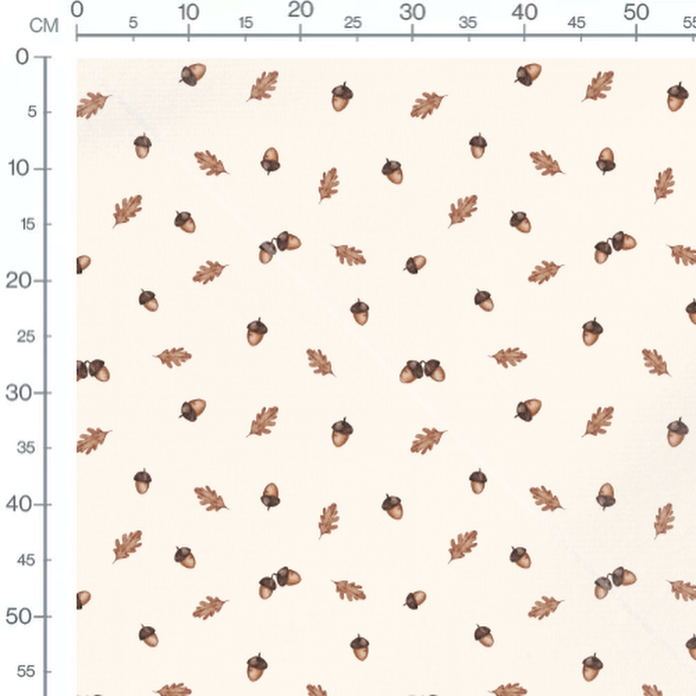 Tissu - Glands et feuilles sur crème