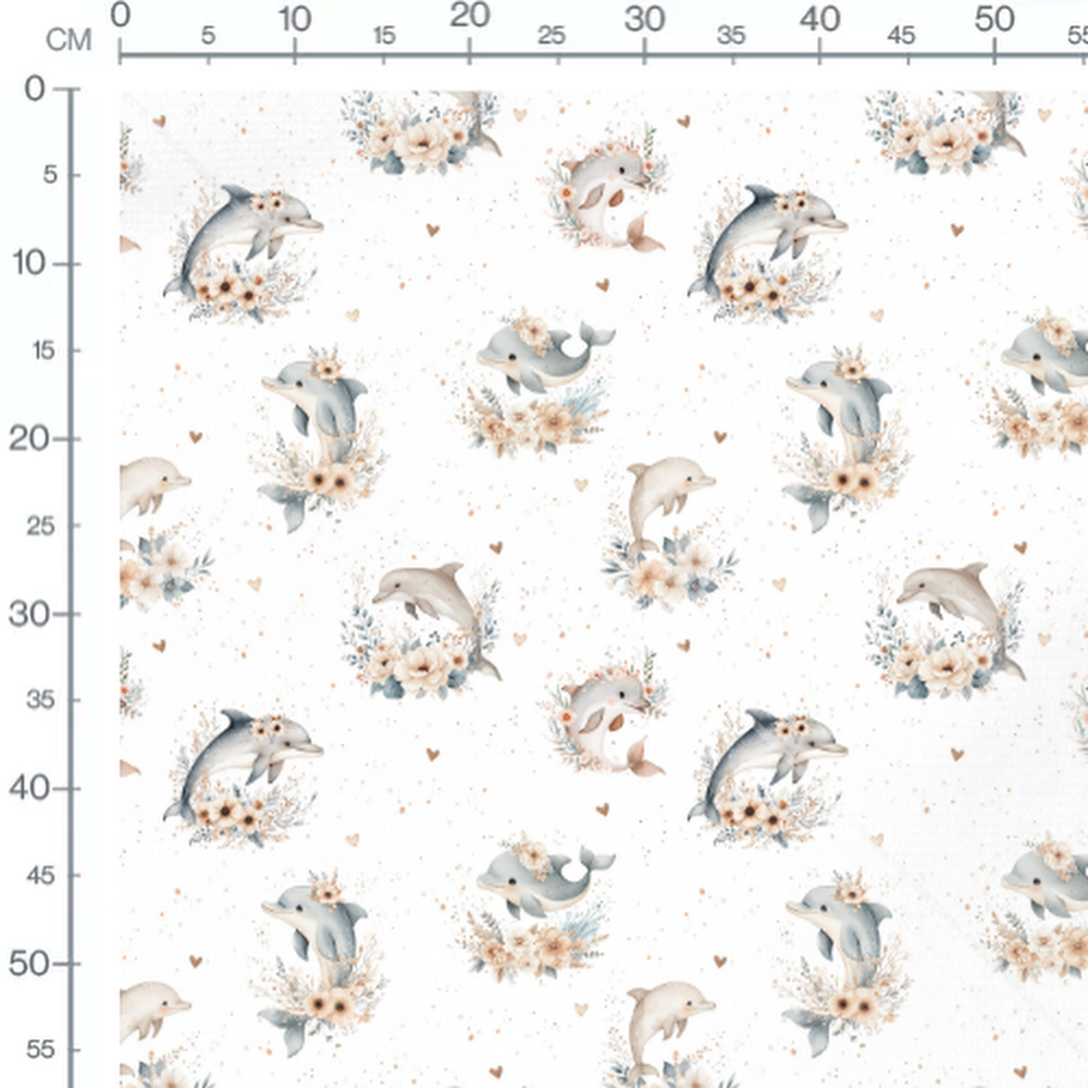 Tissu - Dauphins et fleurs pastel