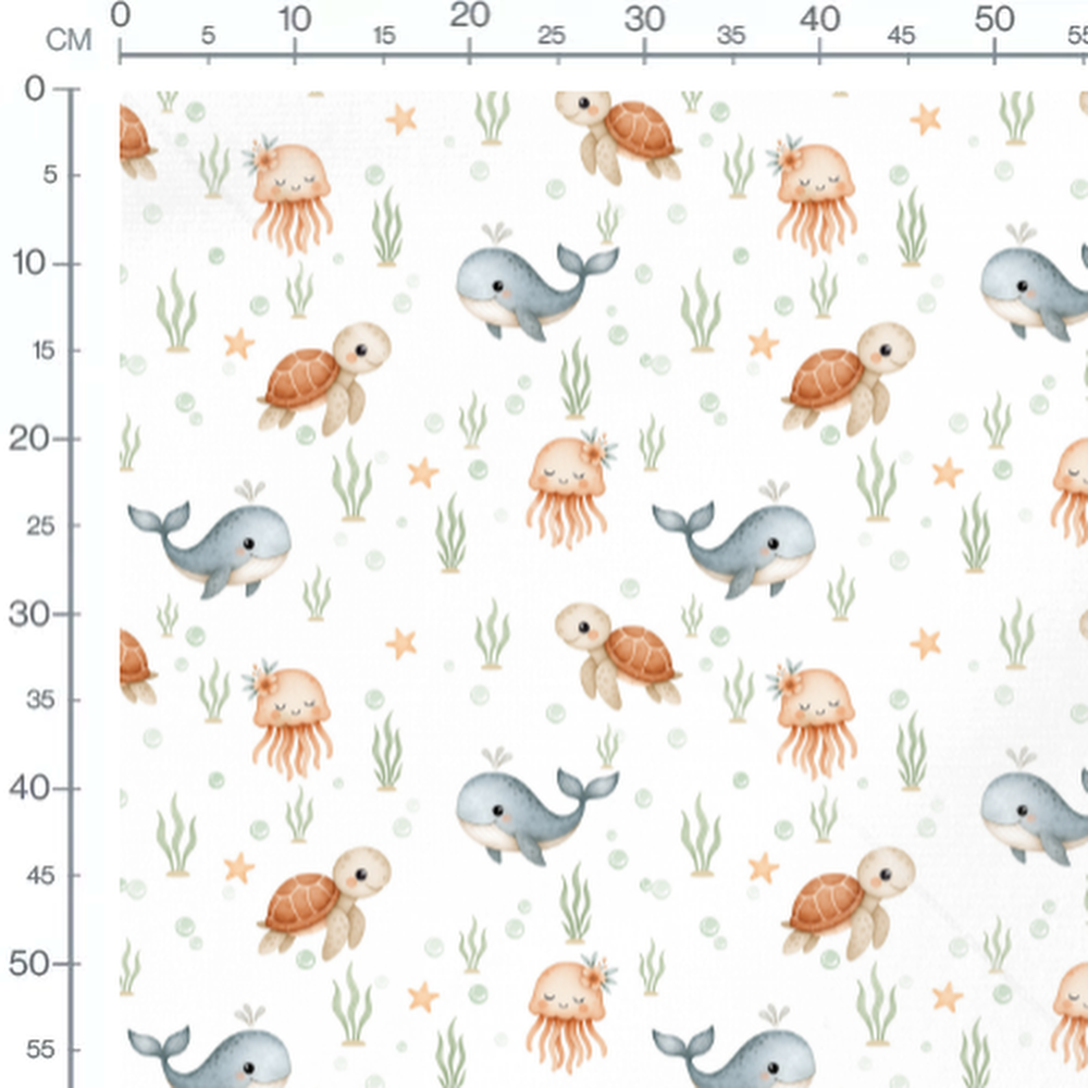 Tissu - Baleines et étoiles souriantes