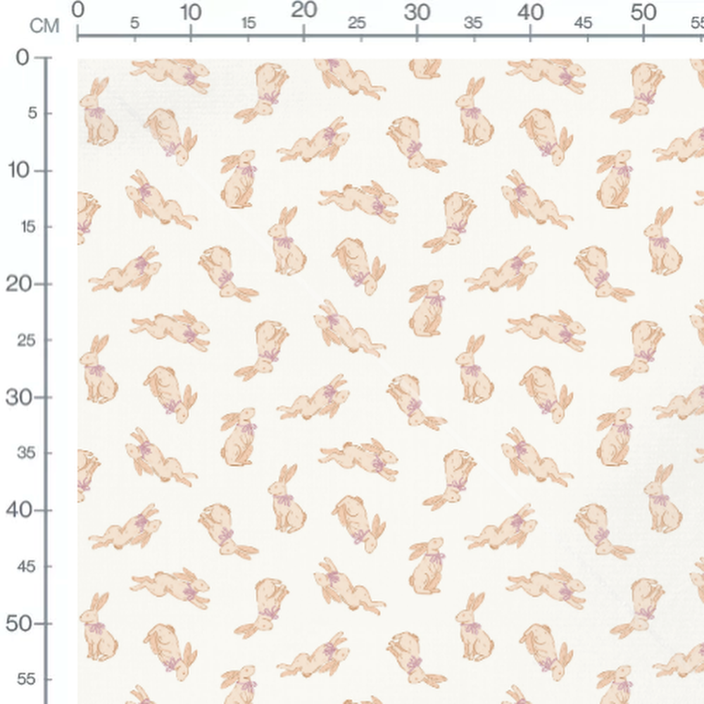Tissu - Lapins avec nœuds roses