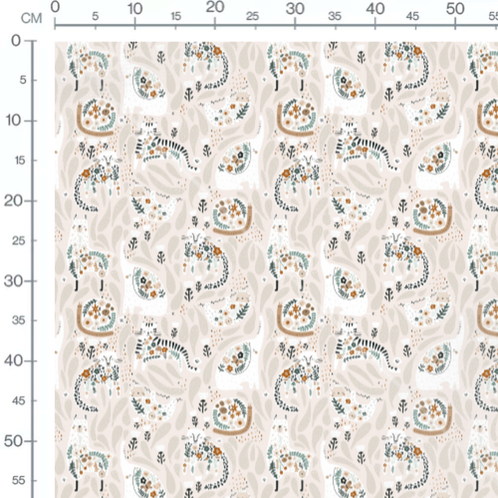 Tissu - Animaux fleuris sur fond beige