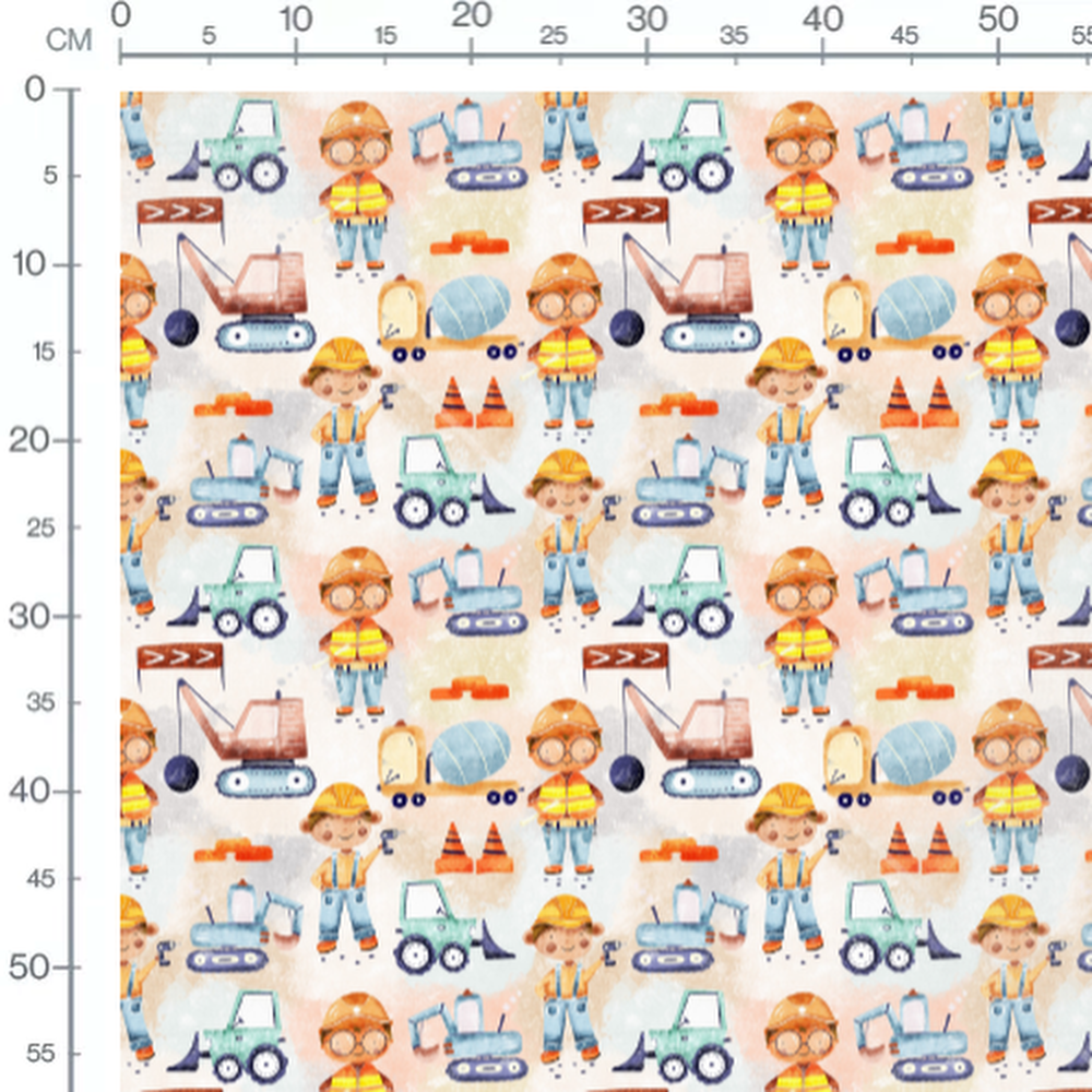 Tissu - Engins et ouvriers colorés