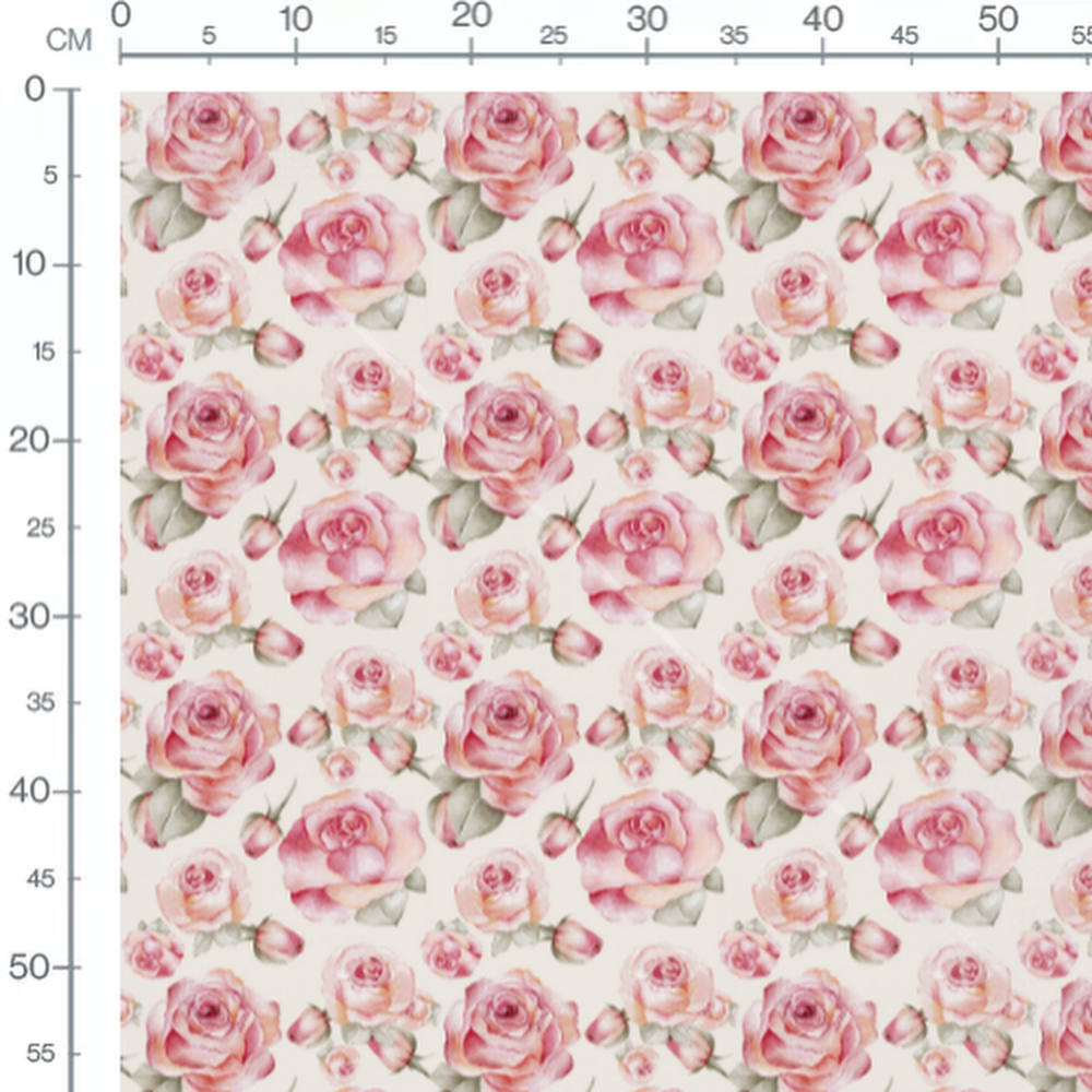 Tissu - Roses roses et vertes