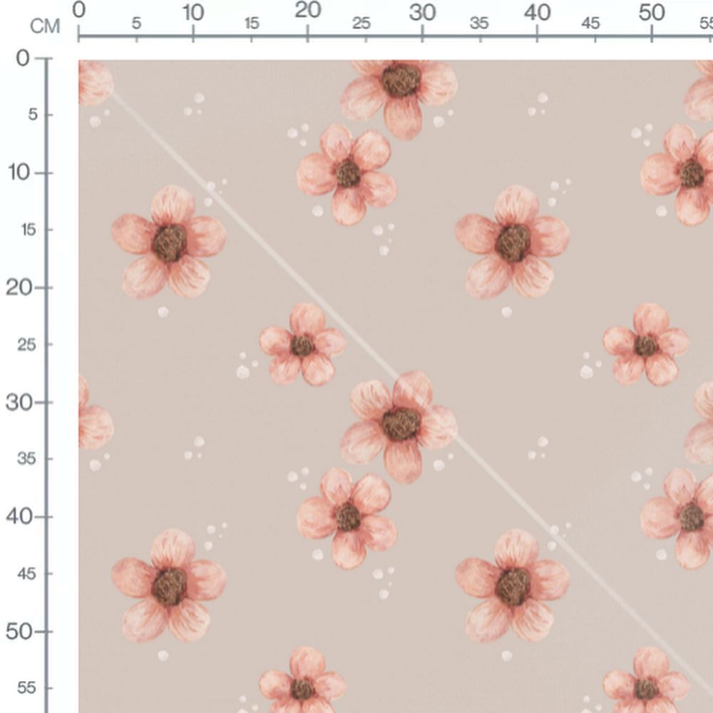 Tissu - Fleurs roses avec bulles blanches