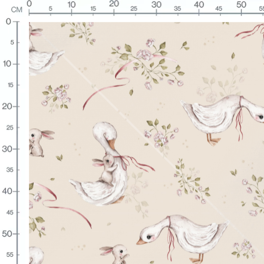 Tissu - Fleurs autour de canards beige