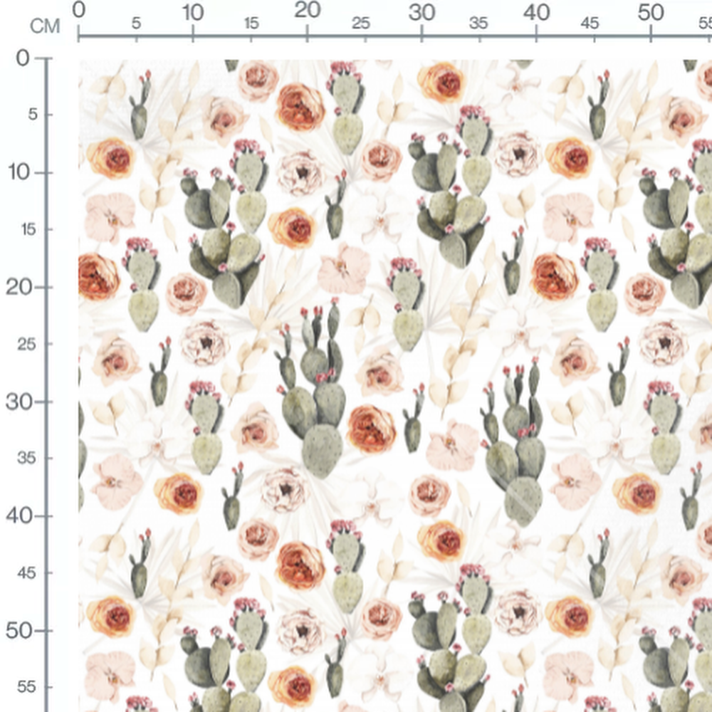 Tissu - Cactus et roses pastel