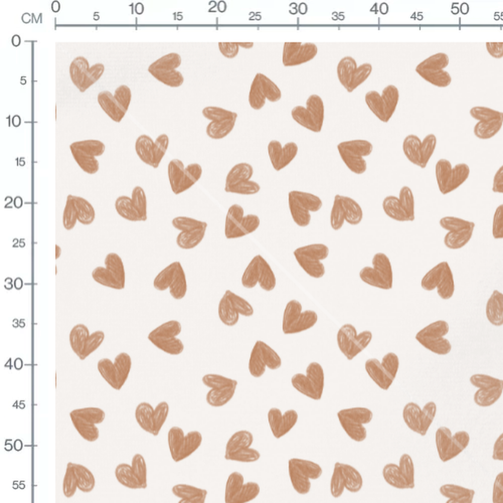 Tissu - Cœurs marron sur fond blanc