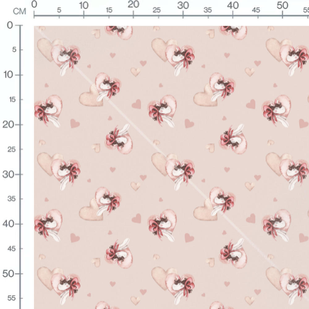 Tissu - Licornes et cœurs rouges vifs