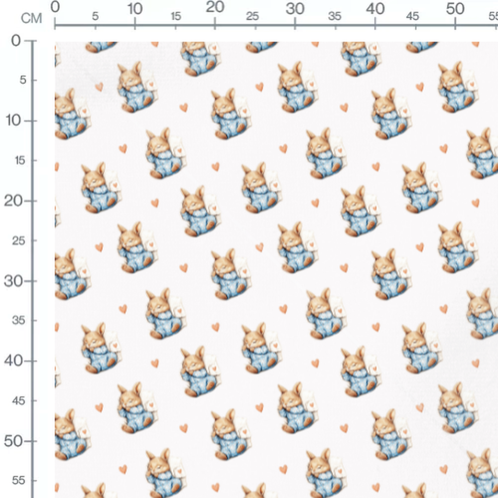 Tissu - Lapins endormis et cœurs