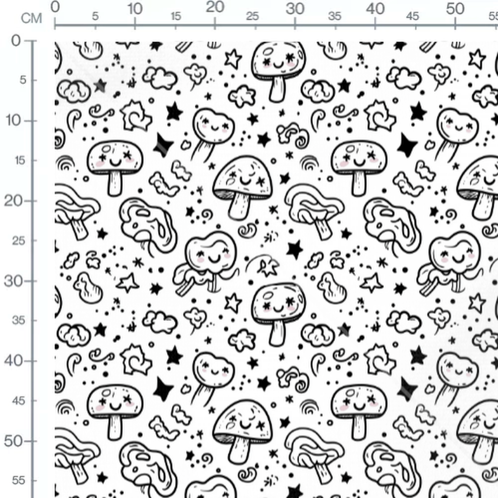 Tissu - Tissu Champignon Smiley Doodle
