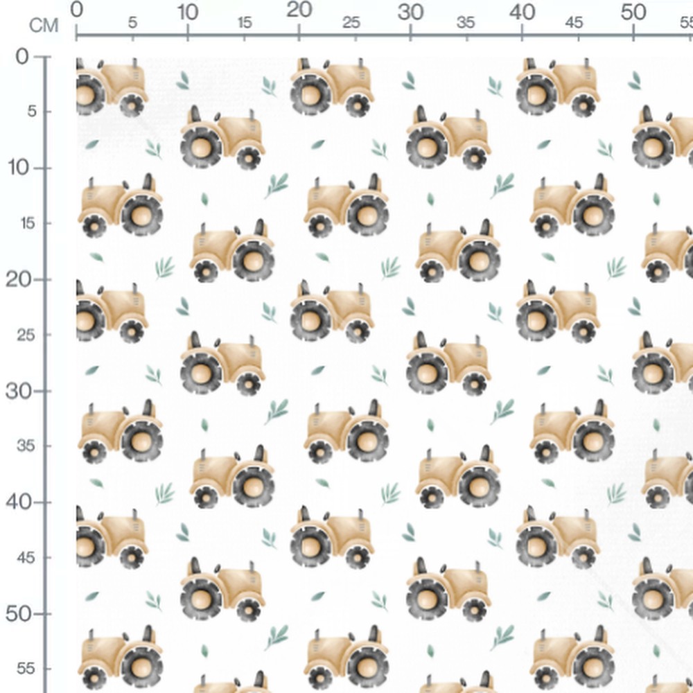 Tissu - Tracteurs et feuillages verts