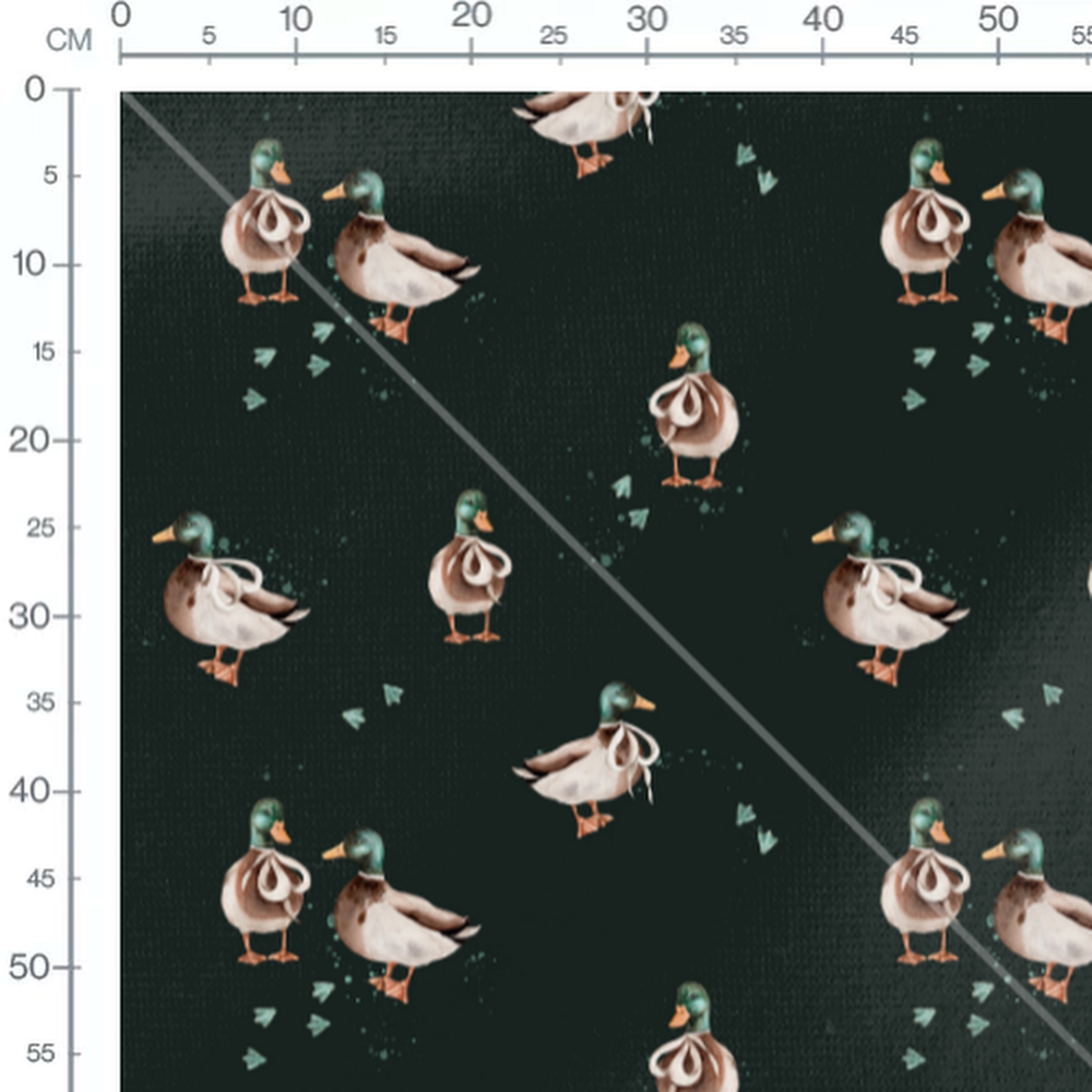 Tissu - Canards noirs et empreintes vertes