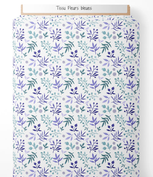 Tissu - Fleurs bleues