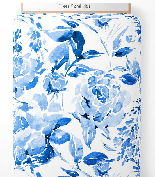 Tissu - Floral bleu