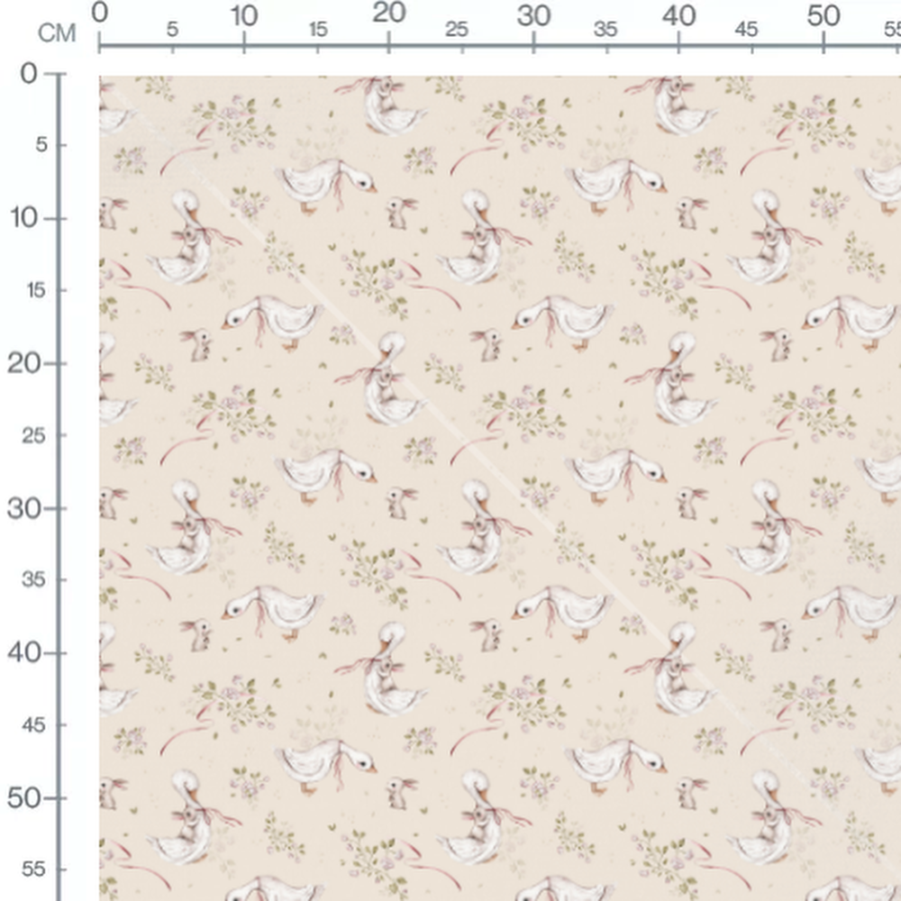 Tissu - Canards et lapins sur beige