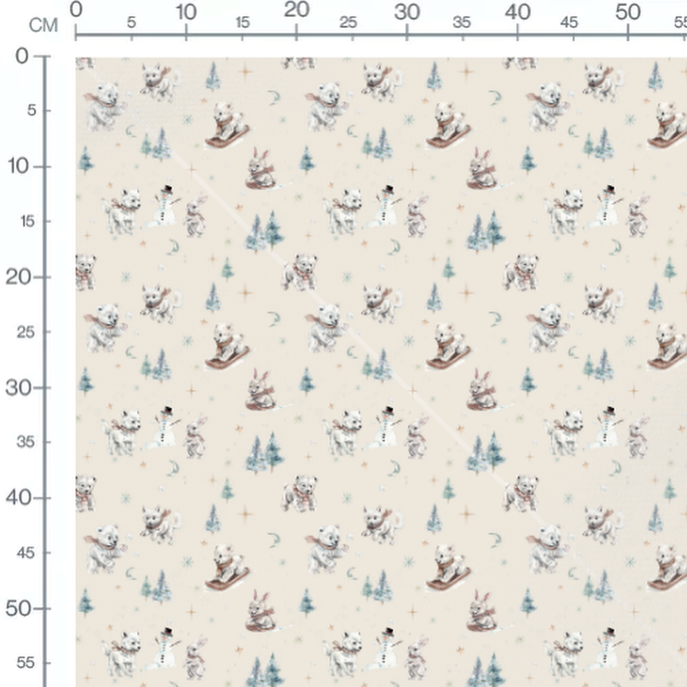 Tissu - Animaux hivernaux et sapins