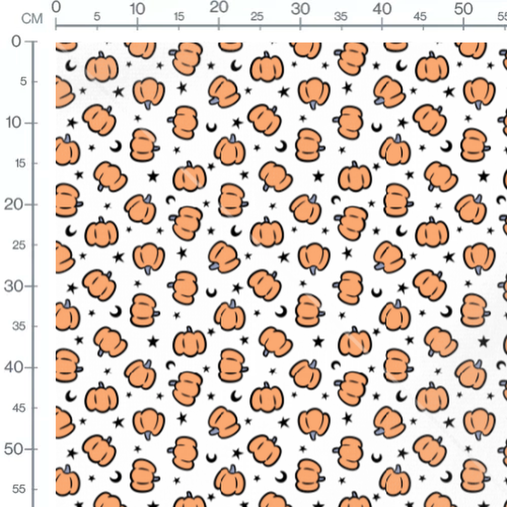 Tissu - Citrouilles et étoiles noires
