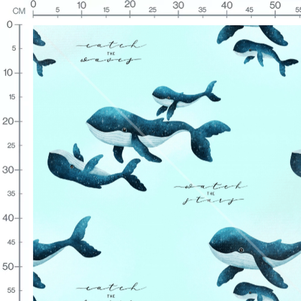 Tissu - Baleines bleues sur fond clair