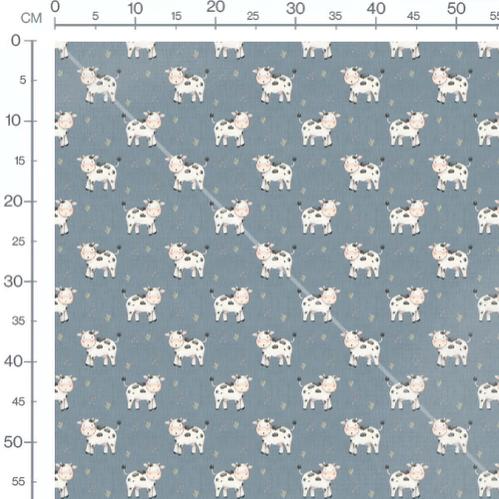 Tissu - Vaches sur fond bleu