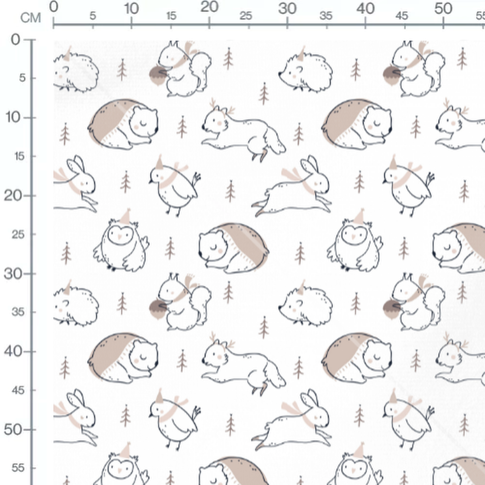 Tissu - Animaux mignons en noir et beige