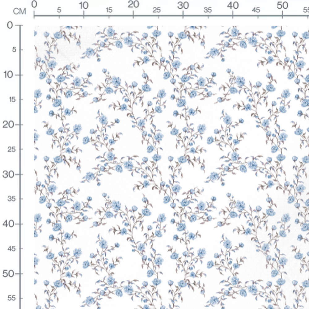 Tissu - Roses bleues et feuilles brunes