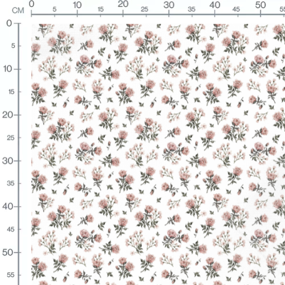 Tissu - Roses roses sur fond blanc