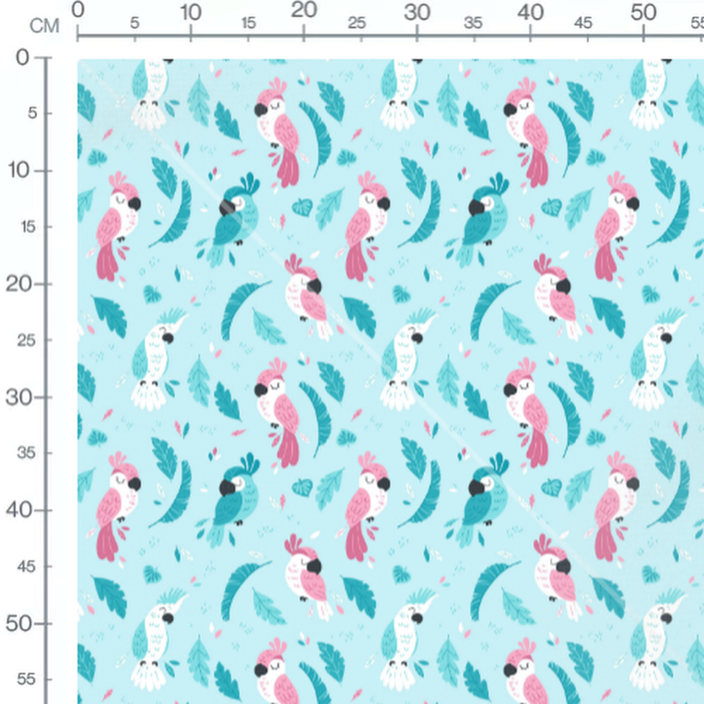 Tissu - Perroquets roses sur fond bleu