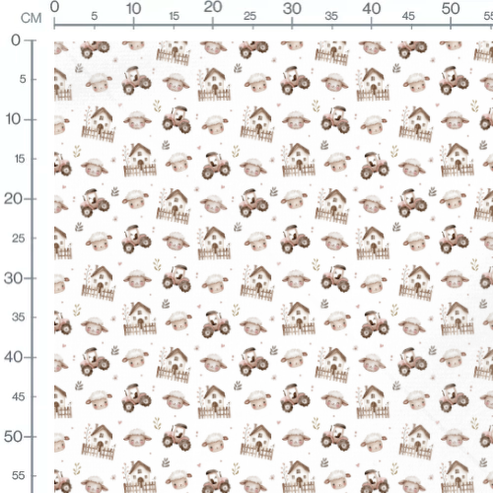 Tissu - Tracteurs et moutons souriants