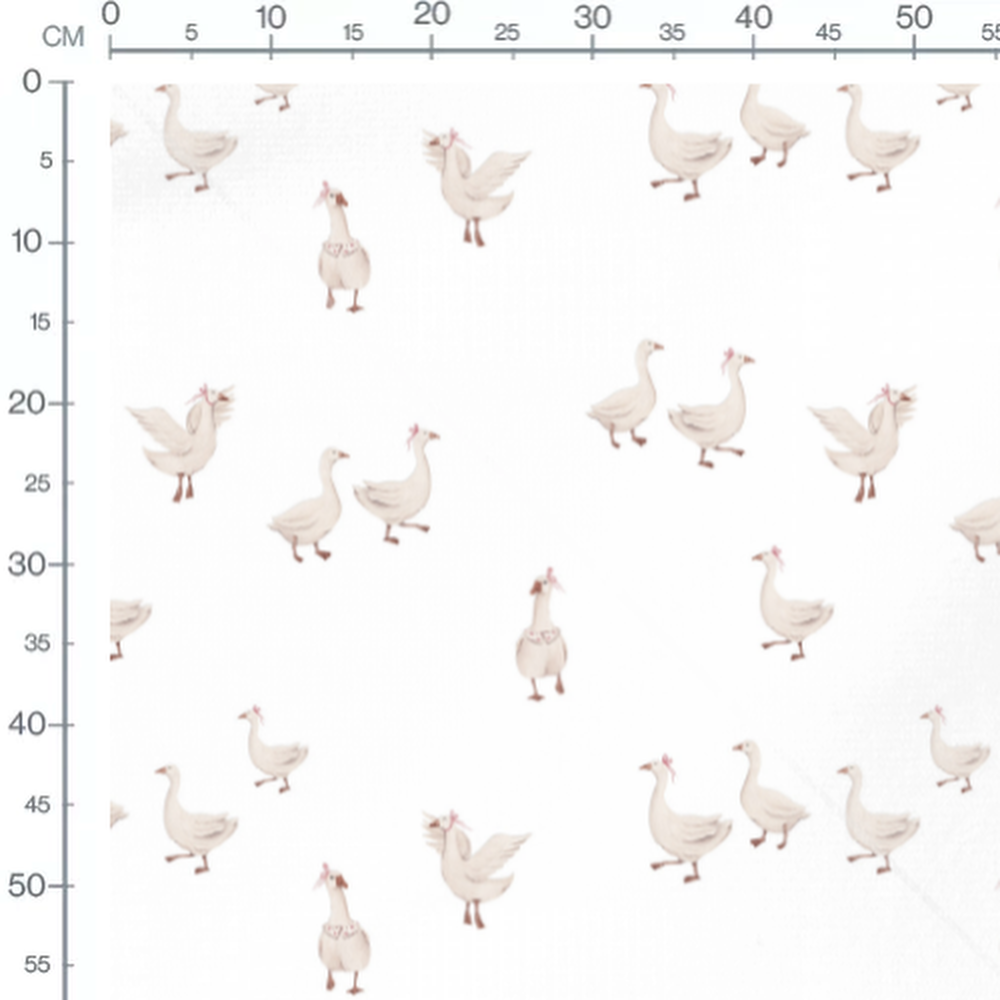 Tissu - Oies avec rubans roses