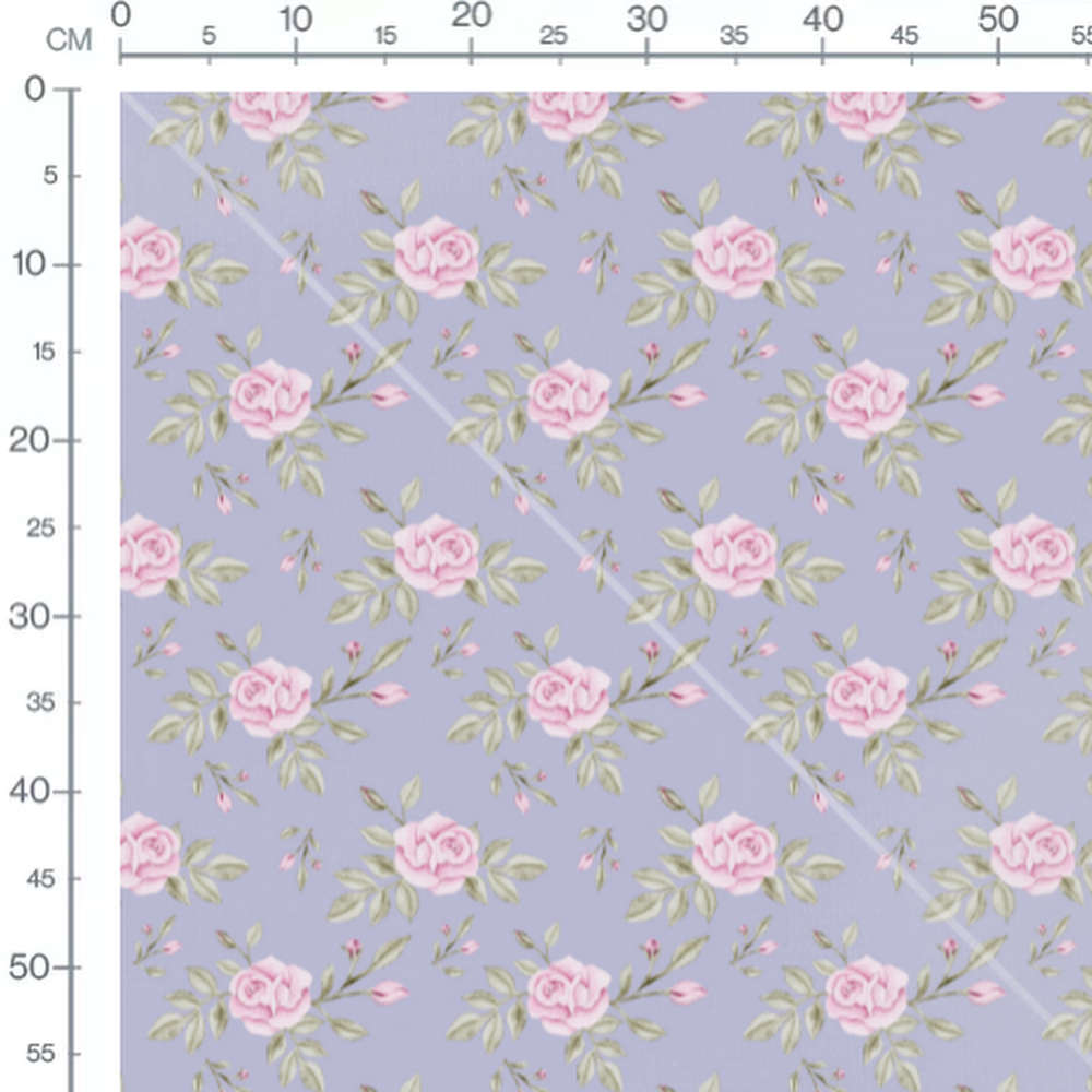 Tissu - Roses roses sur fond lavande