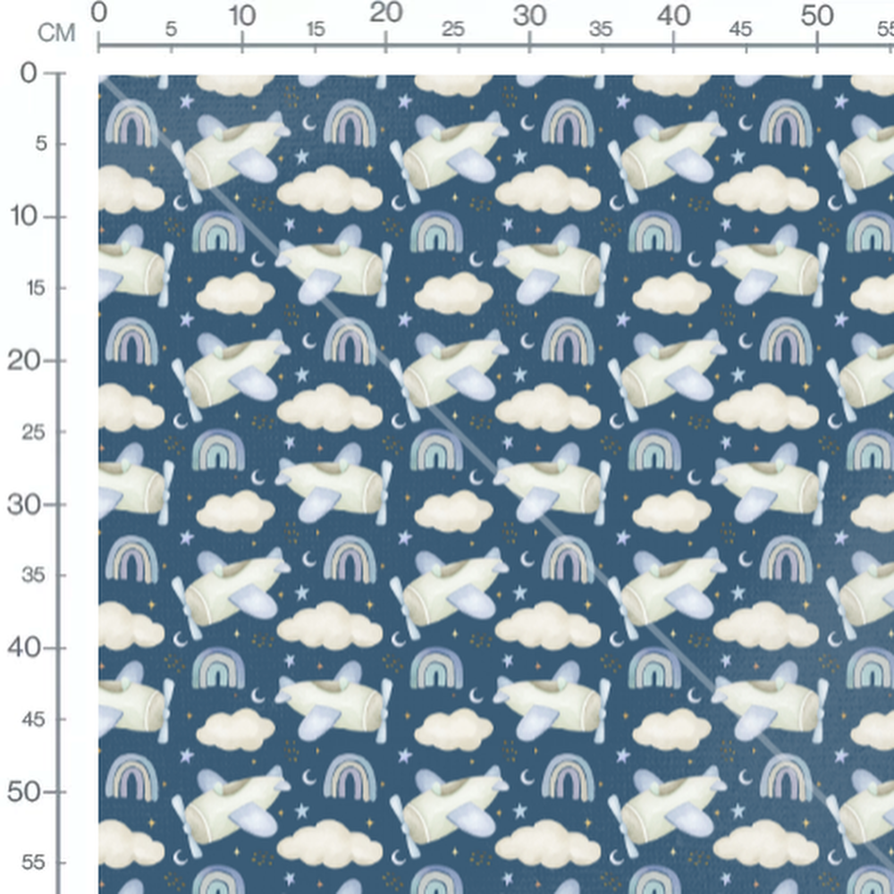 Tissu - Avions et arcs-en-ciel pastel