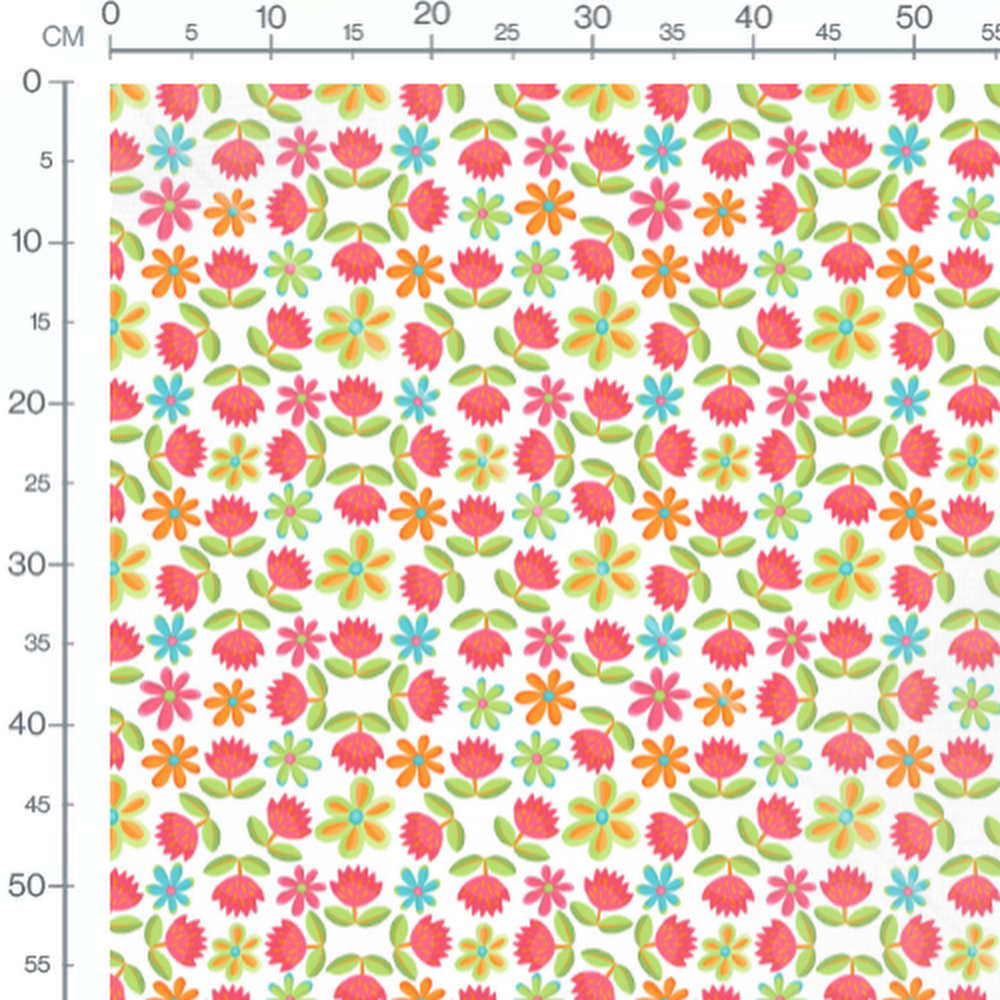 Tissu - Fleurs vives sur fond blanc 2