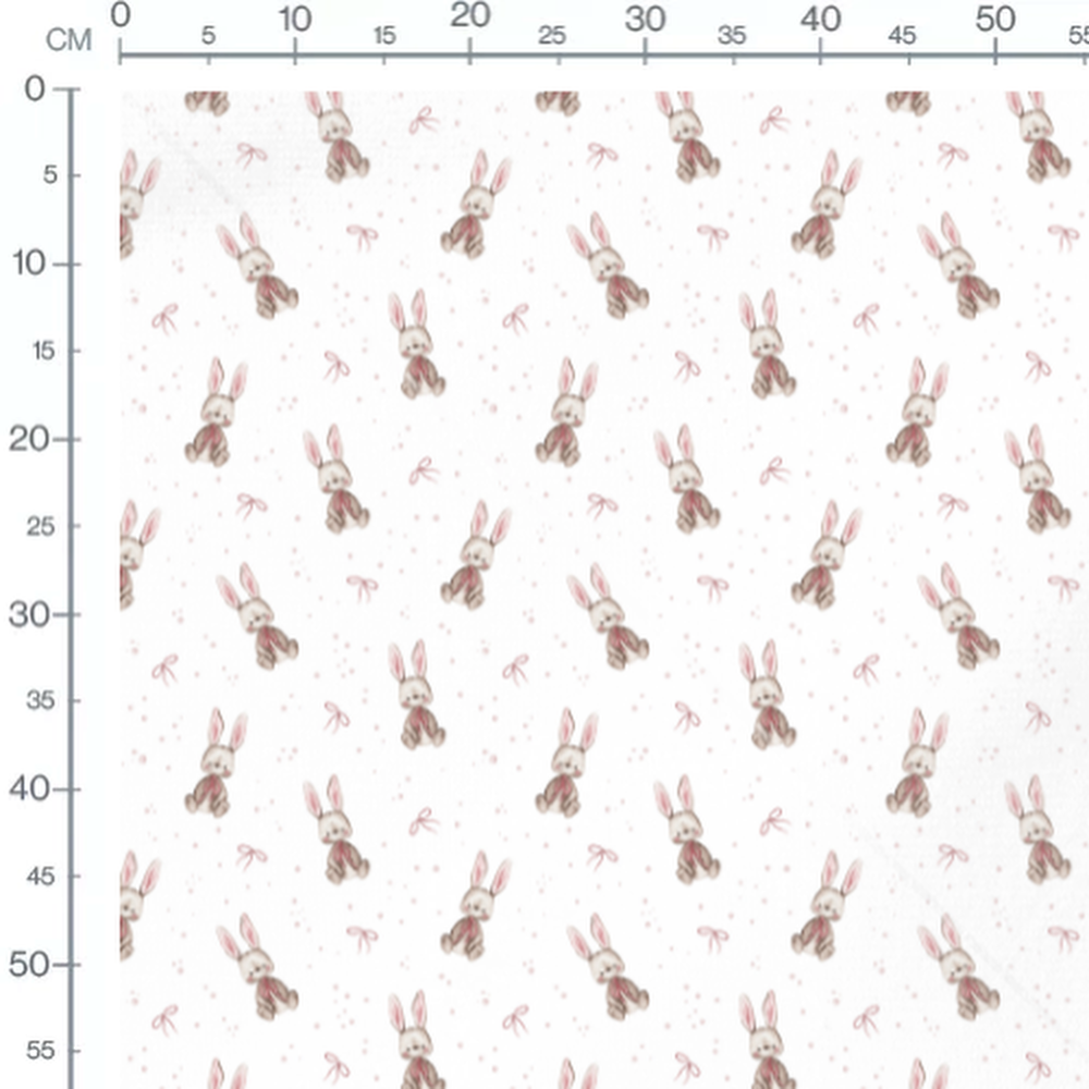 Tissu - Lapins gris et pois roses